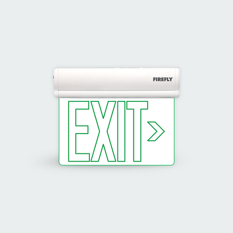 Firefly Single-Faced Exit Light with Wall / Ceiling Mount Option (Exit Right Arrow)