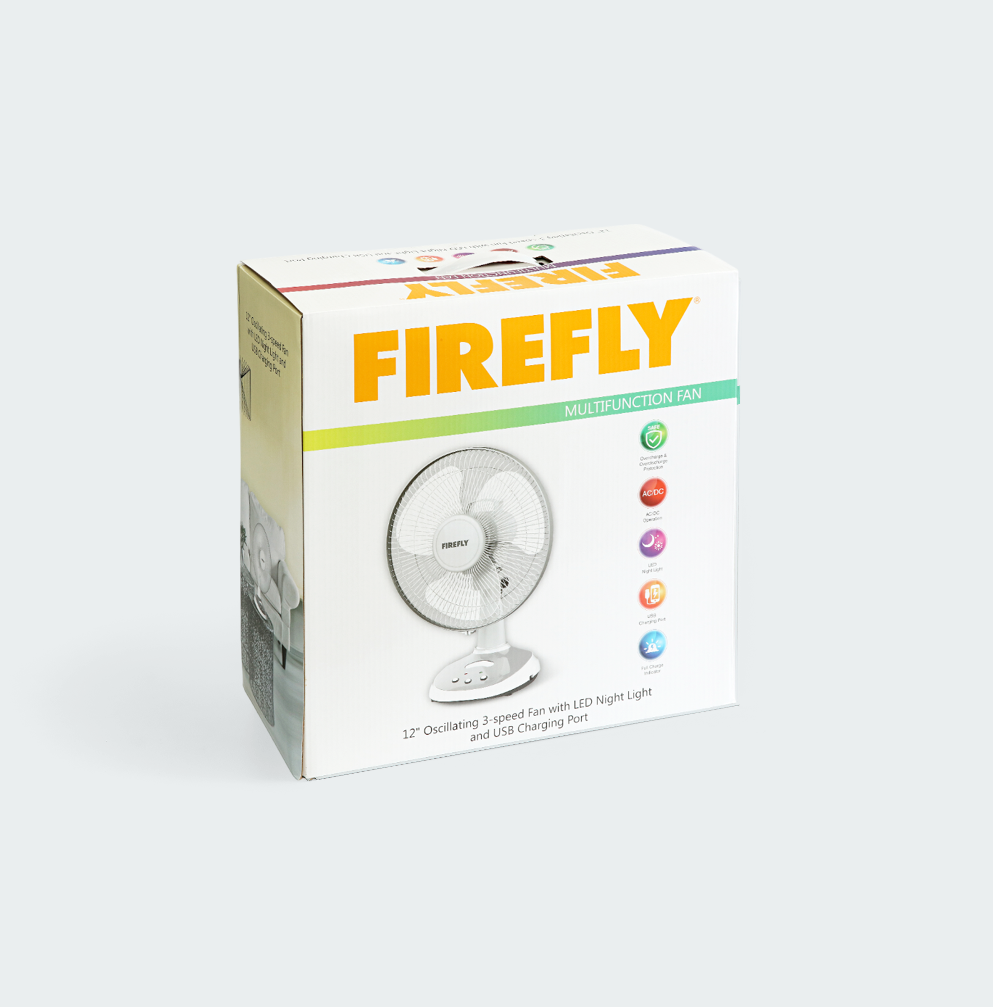 Firefly Rechargeable 12" ACDC Fan w/ Night Light