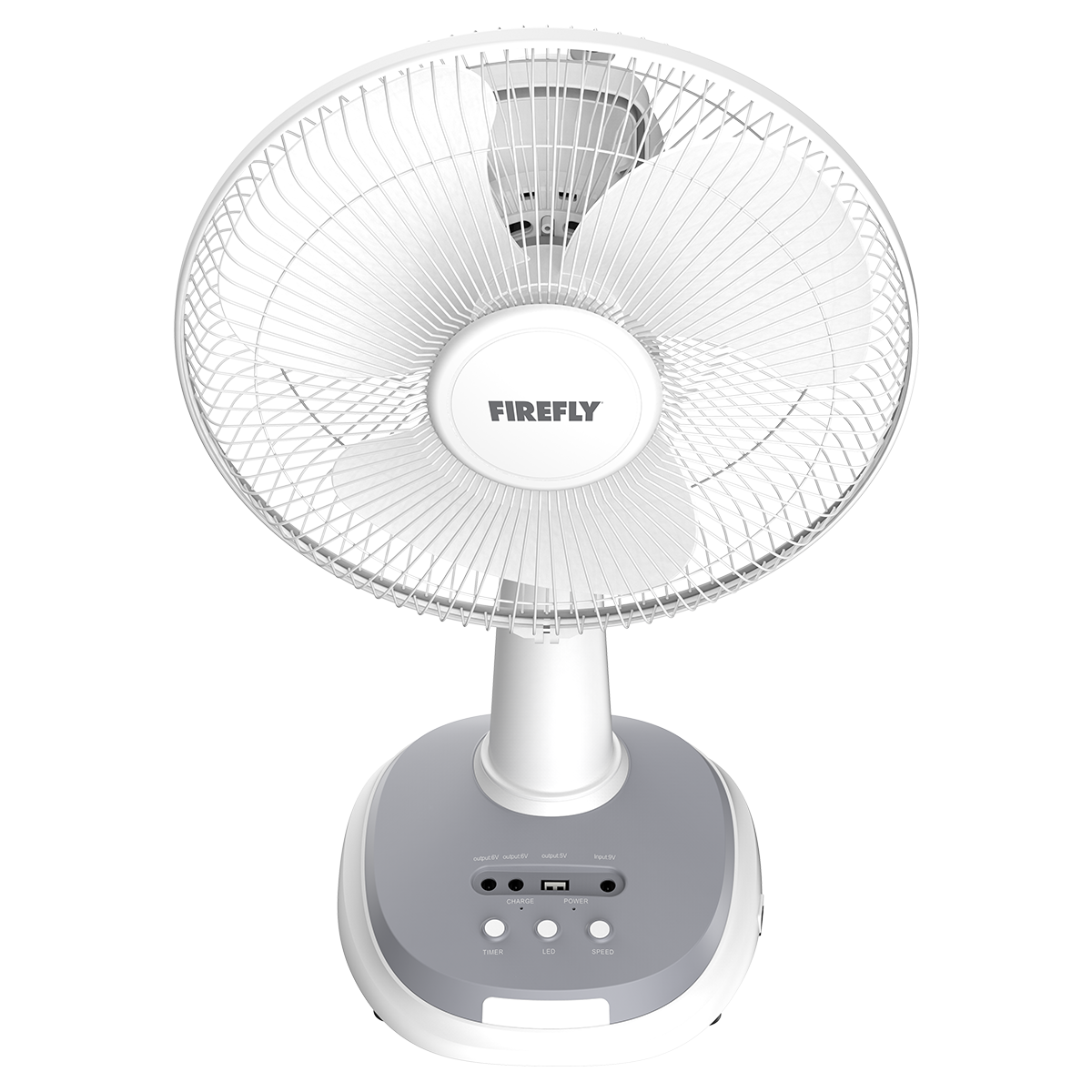 Firefly 12" Rechargeable Desk Fan with Emergency Solar Panel and Lamps