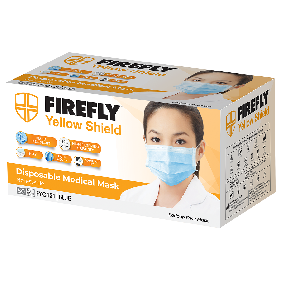 Firefly Yellow Shield Disposable & Medical Mask (Non-sterile)50pcs/Pack