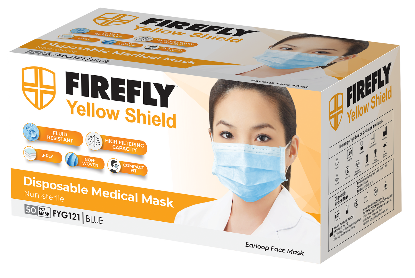 Firefly Yellow Shield Disposable & Medical Mask (Non-sterile)50pcs/Pack