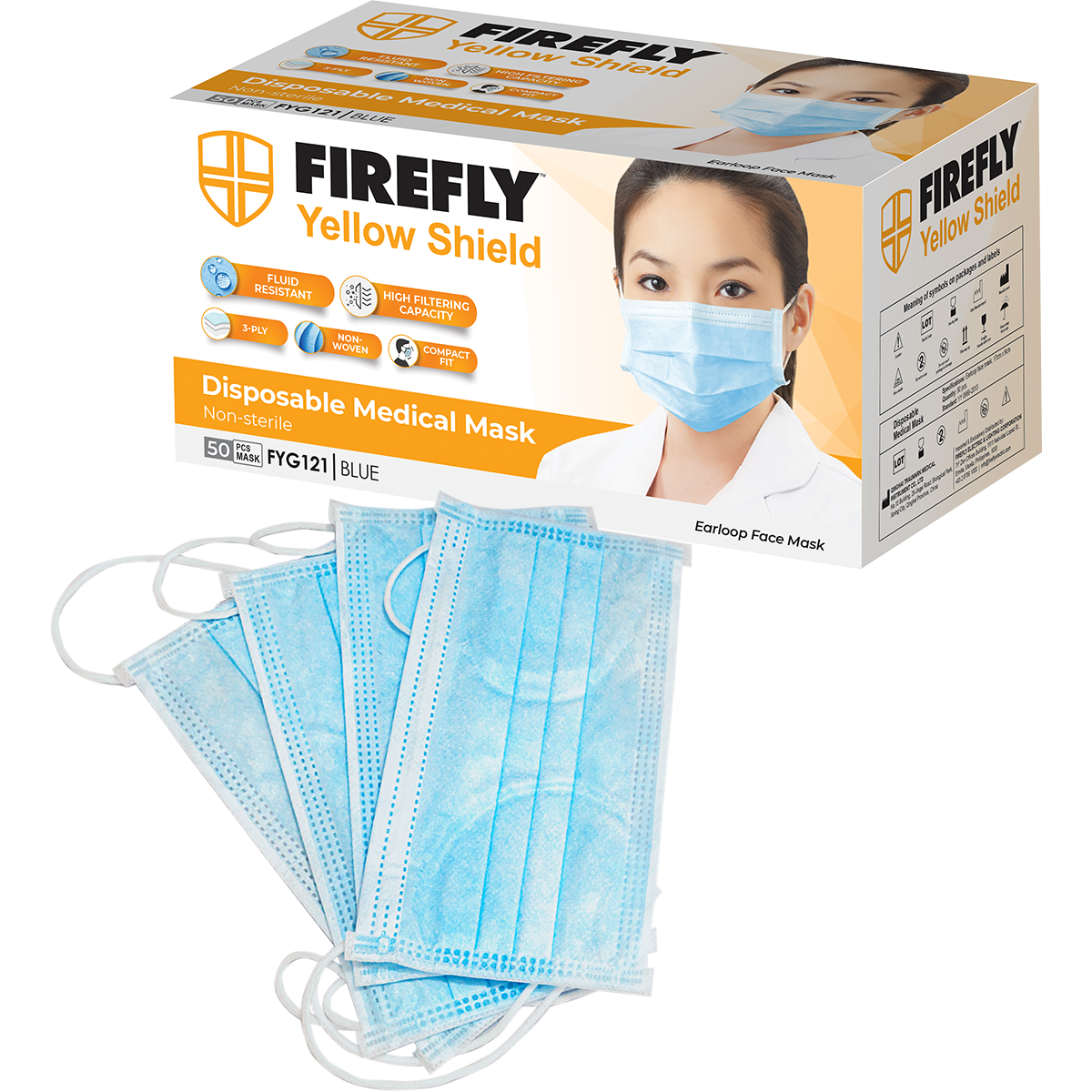 Firefly Yellow Shield Disposable & Medical Mask (Non-sterile)50pcs/Pack