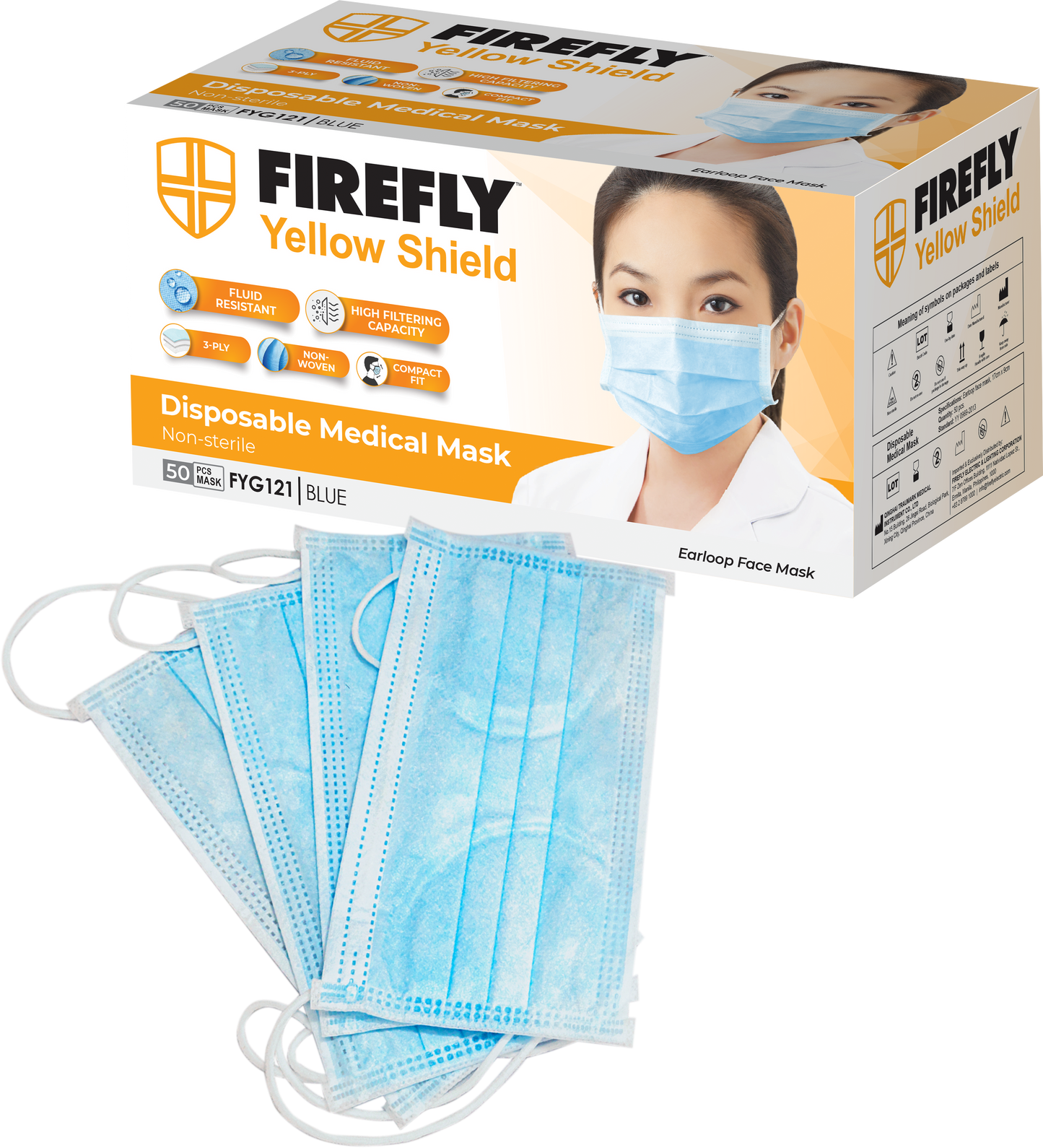 Firefly Yellow Shield Disposable & Medical Mask (Non-sterile)50pcs/Pack