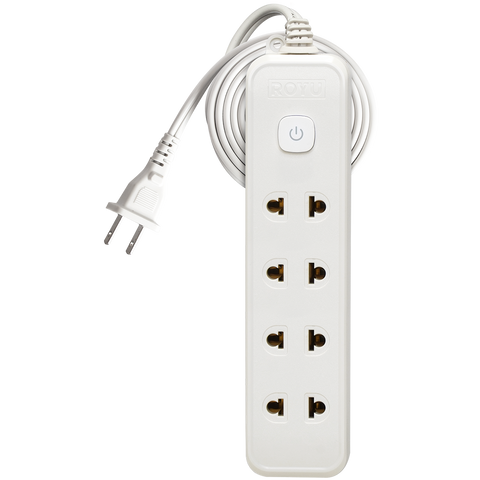 ROYU 4 Universal Outlet +1 Flat Pin Extension Cord with Push Button Switch (6M Extension)