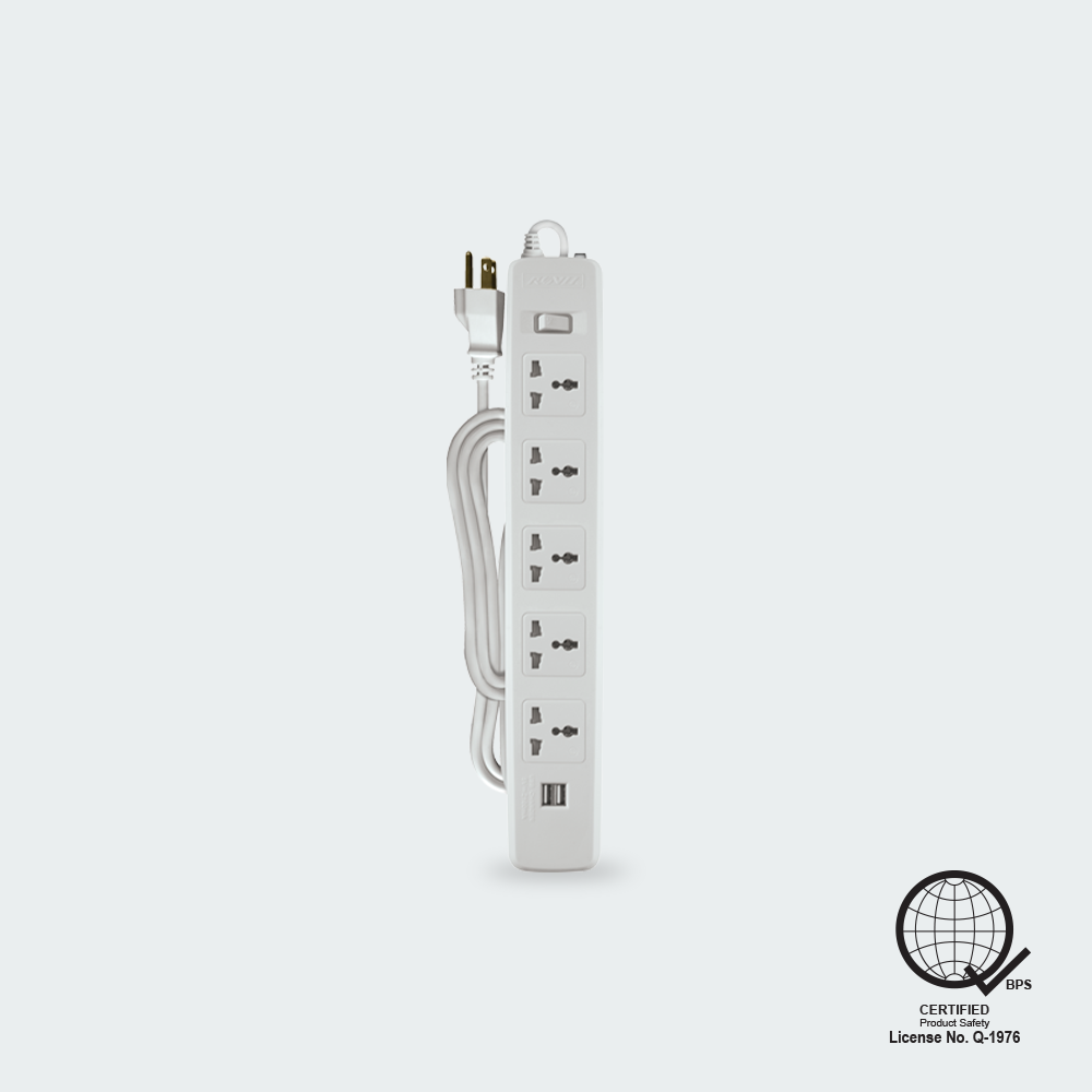 ROYU 5 Gang Power Extension Cord with One Master Switch and 2 USB