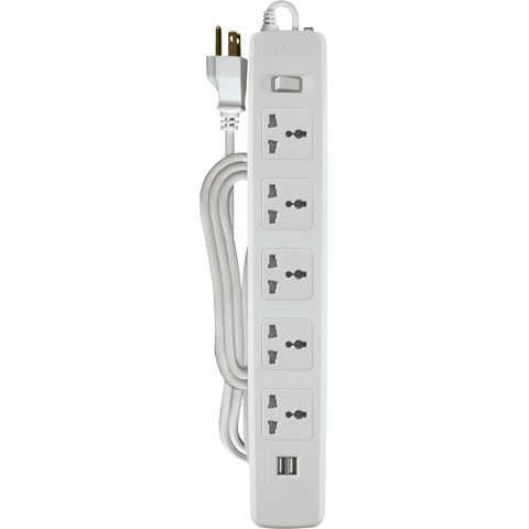 ROYU 5 Gang Power Extension Cord with One Master Switch and 2 USB