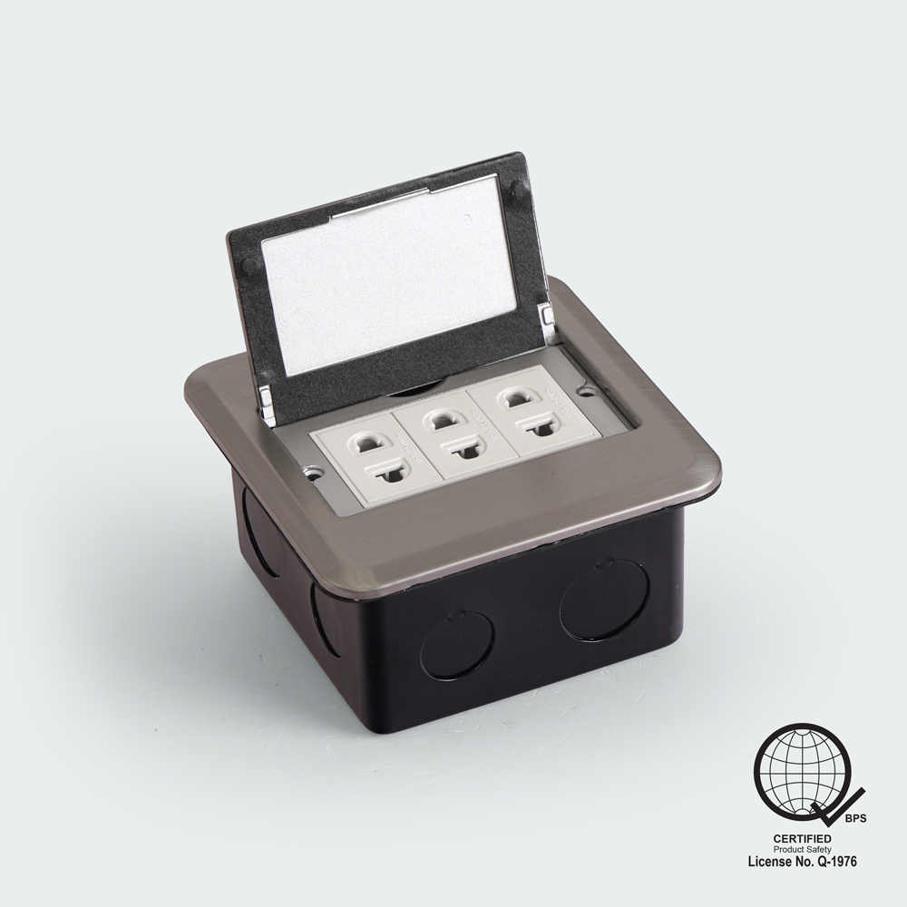 ROYU Floor Receptacle with 3 Gang Universal Outlet - Titanium