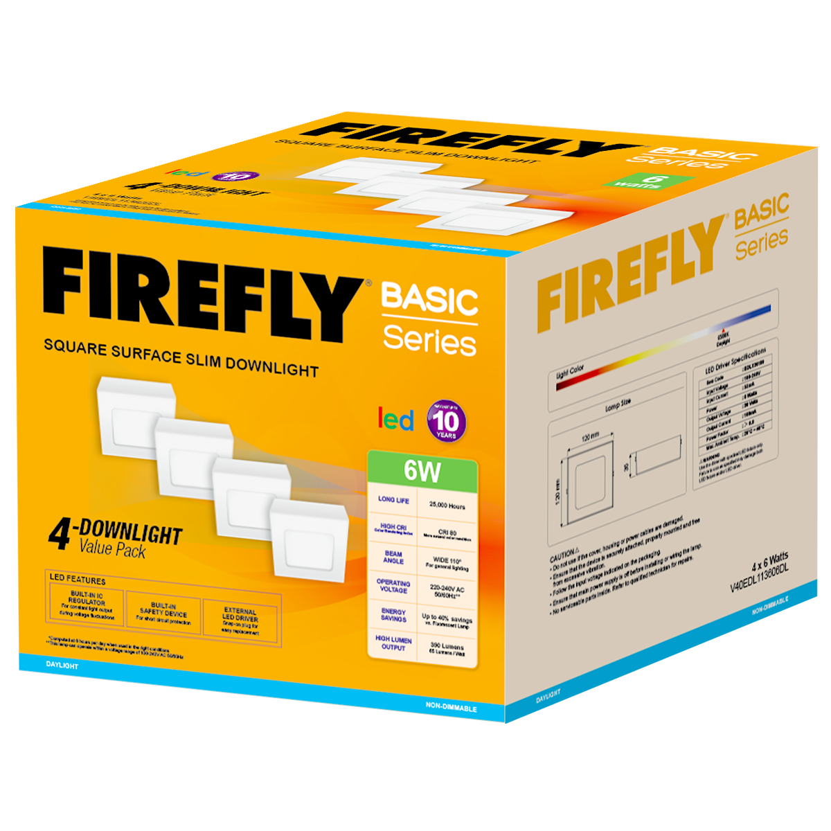 Firefly Basic Series 4-LED Square Surface Slim Downlight Value Pack