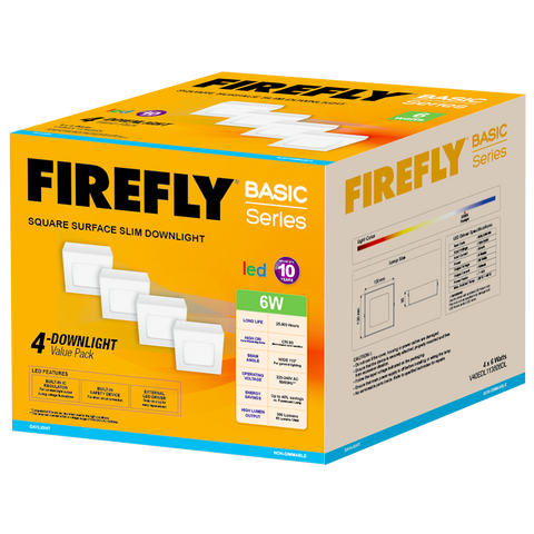 Firefly Basic Series 4-LED Square Surface Slim Downlight Value Pack