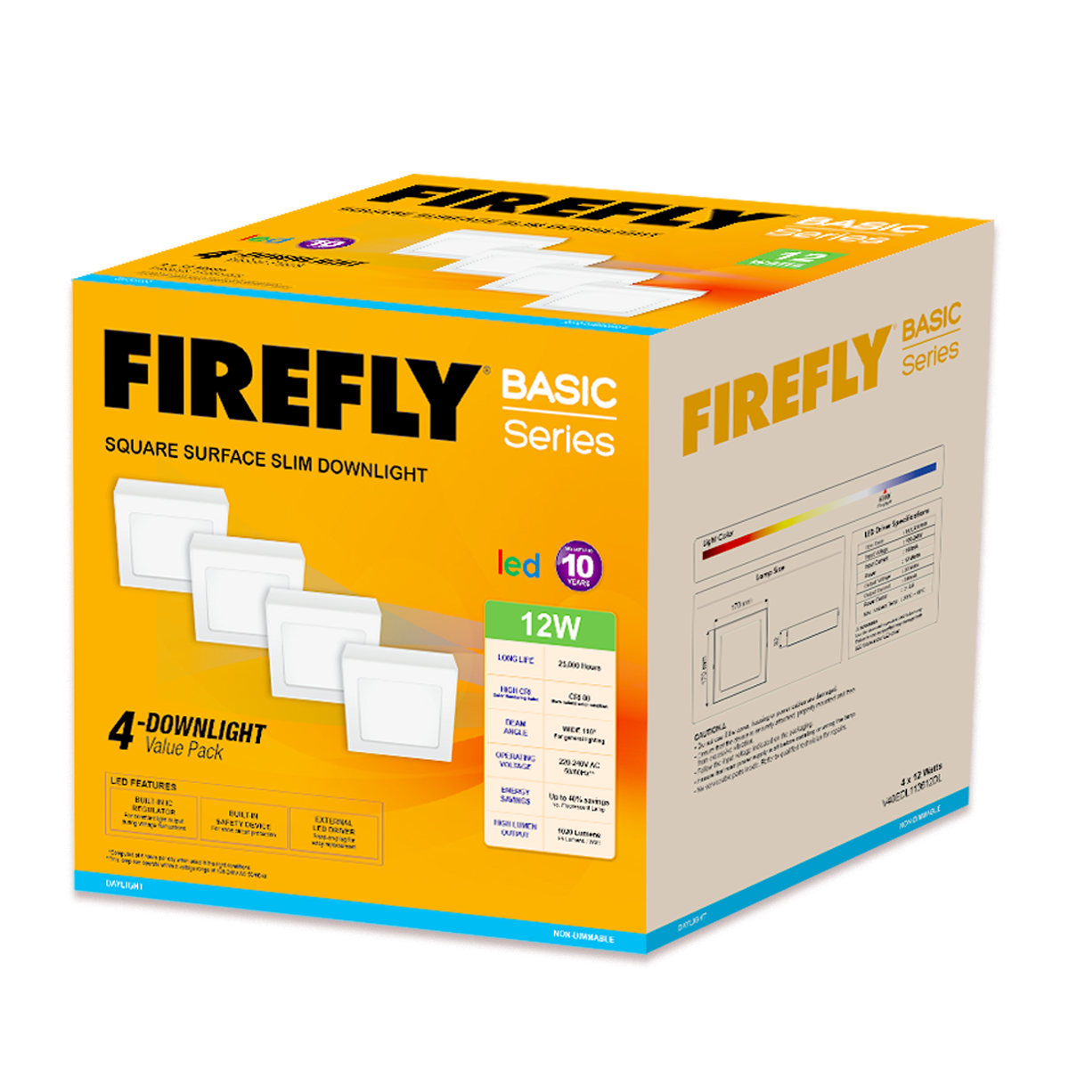 Firefly Basic Series 4-LED Square Surface Slim Downlight Value Pack