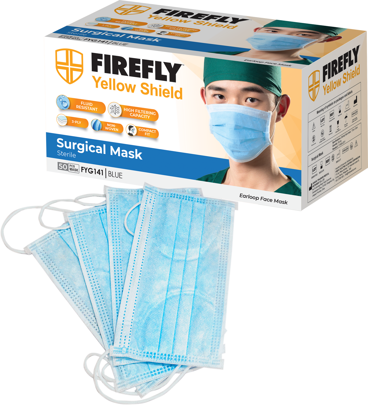 Frefly Yellow Shield Surgical Mask (Sterile) 50pcs/Pack